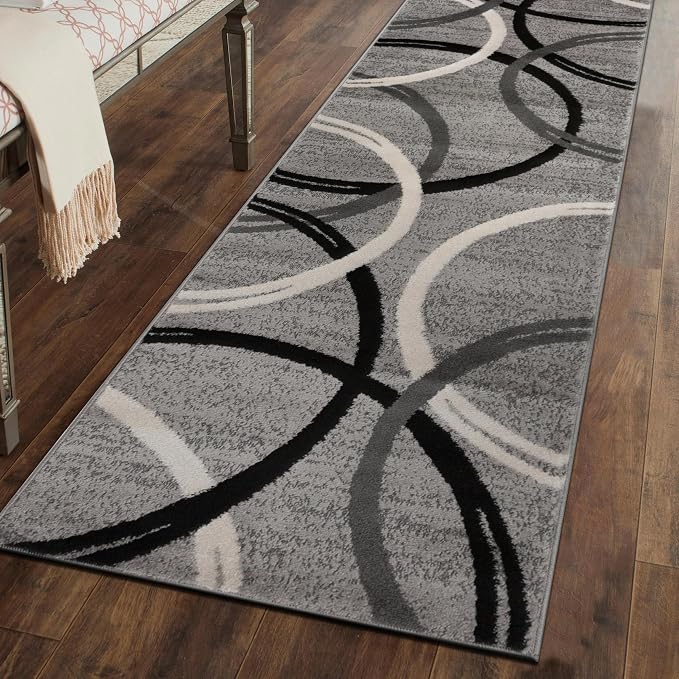 Rugshop Wavy Circles Design Runner Rug, Non-Shedding Carpet - Image 9
