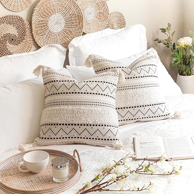 BlissBlush Decorative Throw Pillow Cover 18x18 Combo Set of 2 Square Boho Black - Image 7