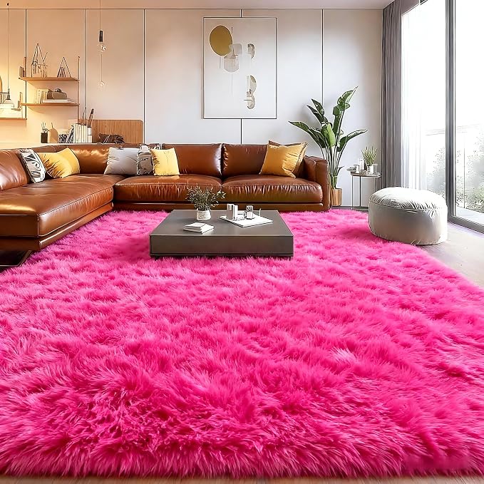 Large Fuzzy Rug 8x10 Feet Hot Pink Fluffy Rug - Image 2