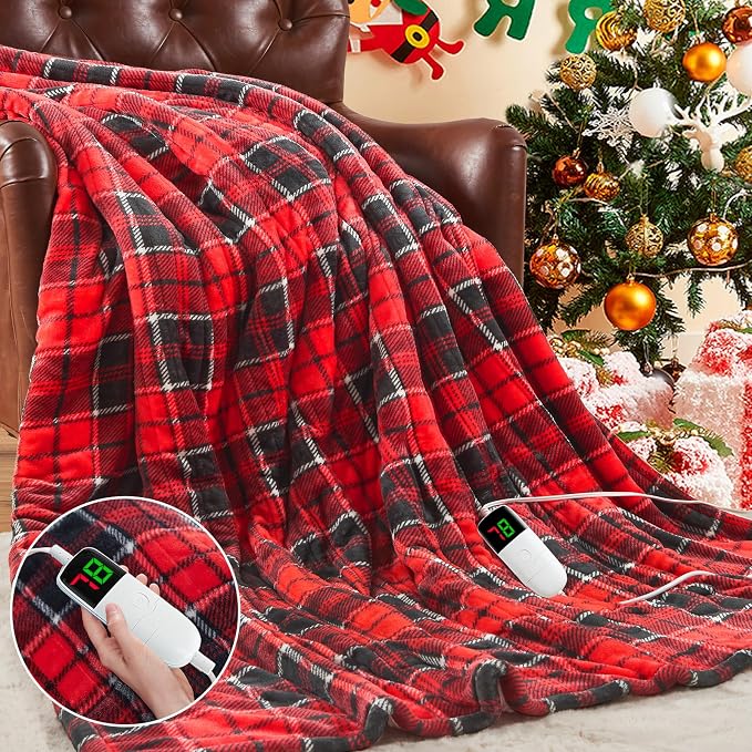 OCTROT Red Christmas Heated Blanket Electric Throw 50X60, Heating Throw Gift by OCTROT