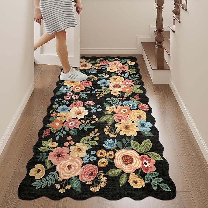 DUKINO 2x5 Washable Runner Rugs, Non Slip Floral Print Entryway Rug - Image 3