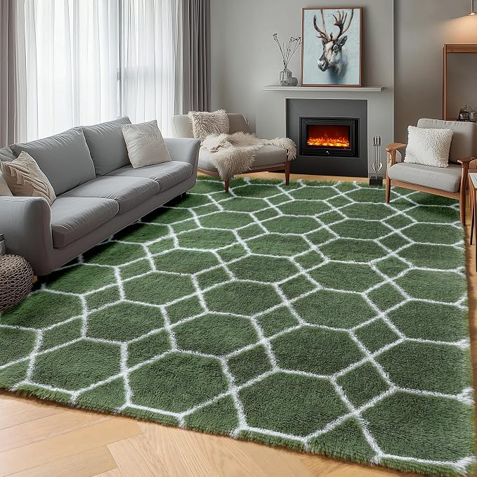 ONASAR Area Rugs for Bedroom Living Room, Washable 4x6 Fluffy Olive Green and by ONASAR