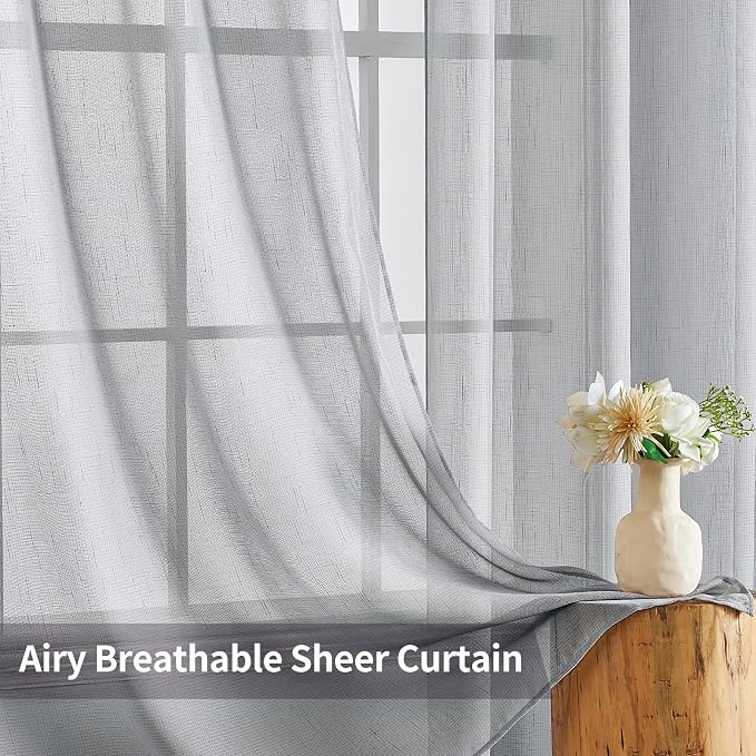 MIULEE 2 Panel Natural Linen Semi Sheer Window Curtains - Image 5
