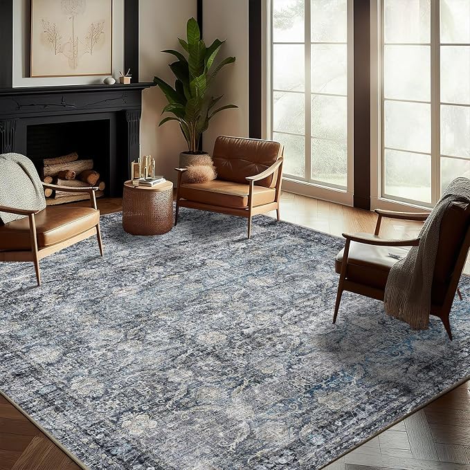 Washable Area Rug 9'x12' Boho Design Non-Shedding Easy Care Ideal by CHAMPLANT