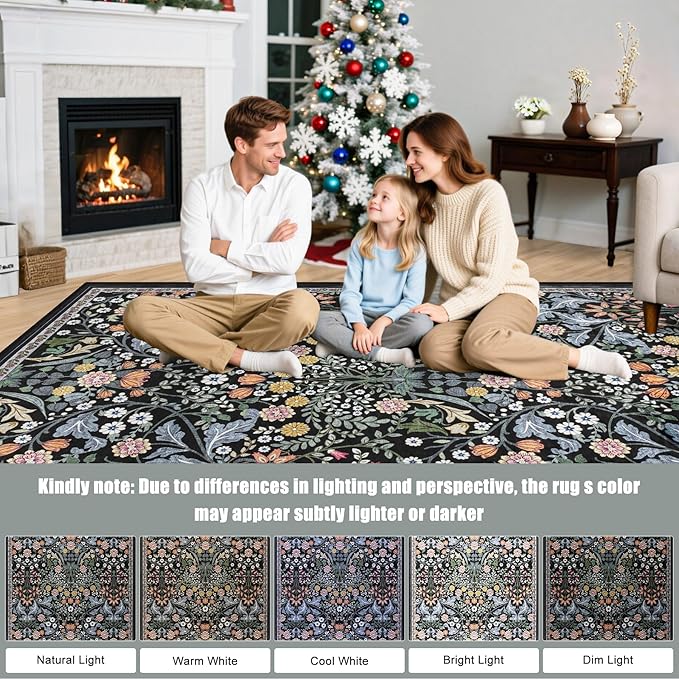 10x12 Area Rugs for Living Room: Floral Washable Rug Vintage Large Soft Boho - Image 9
