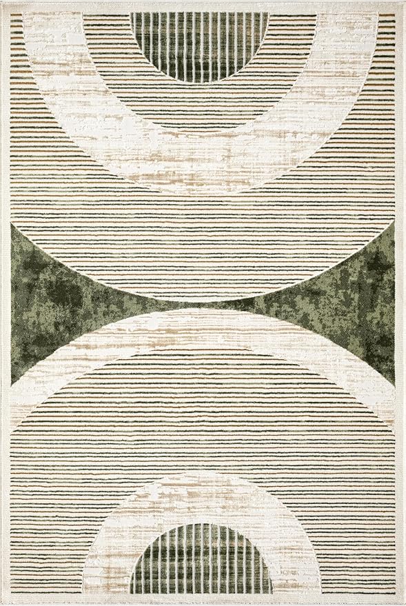 Abani Mid-Century Green Arch Washable Area Rug – 8' x 10' – Modern Geometric - Image 3