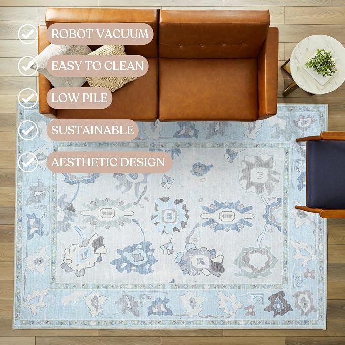 Fame Living Cream Blue Oushak Rug, Area Rugs - Image 7