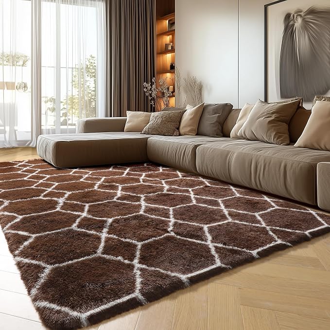ONASAR 6x9 Area Rugs for Living Room Bedroom, Washable Large Fluffy Brown and - Image 8