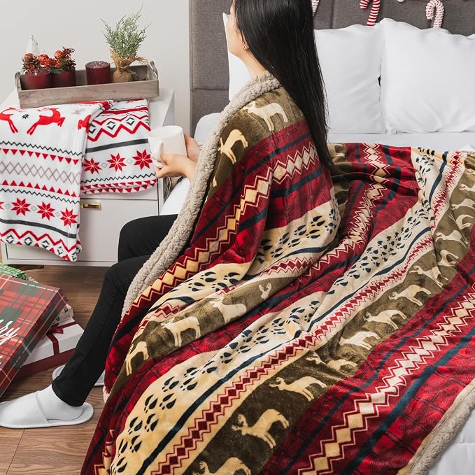 PAVILIA Premium Christmas Sherpa Throw Blanket, Ultra Soft Reversible Fleece & - Image 4