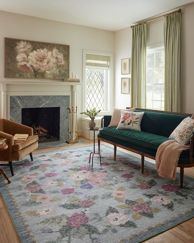 Loloi Rifle Paper Co. Rosa Collection RSA-02 Sky 2'-6" x 12'-0" Runner Rug by Loloi