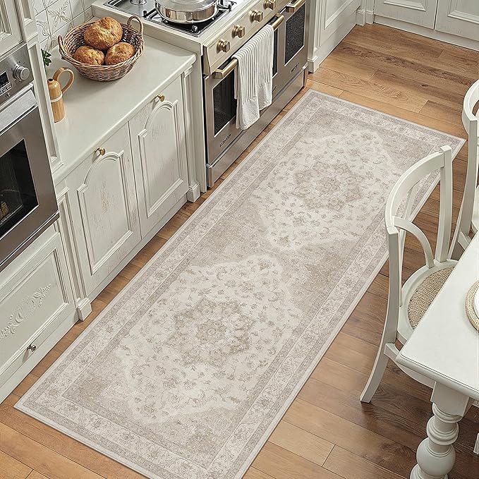 Beige Runner Rug 2x6 Washable Vintage Long Carpet by PureCozy