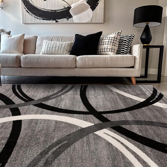 Rugshop Wavy Circles Design Area Rug, Fade-Resistant Carpet by Rugshop