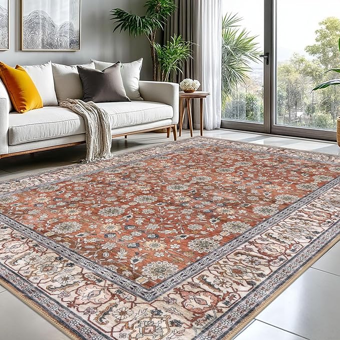 KUTA Vintage 8x10 Area Rugs for Living Room, Terracotta Washable Large Rug for by KUTA
