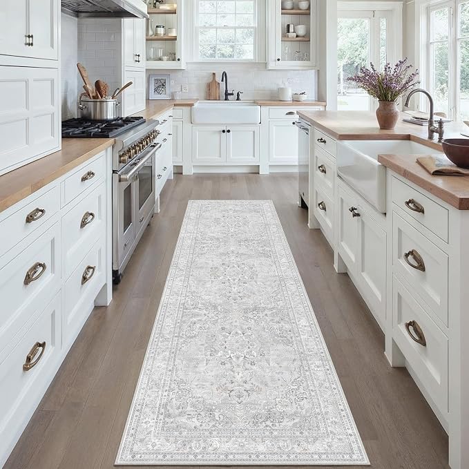 Grey 2x8 Runner Rug Washable Vintage Long Carpet by PureCozy