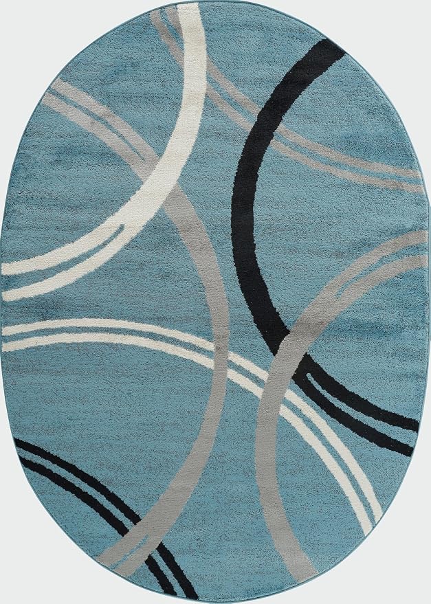 Rugshop Modern Wavy Circles Design Oval Rug, Non-Shedding Carpet - Image 2