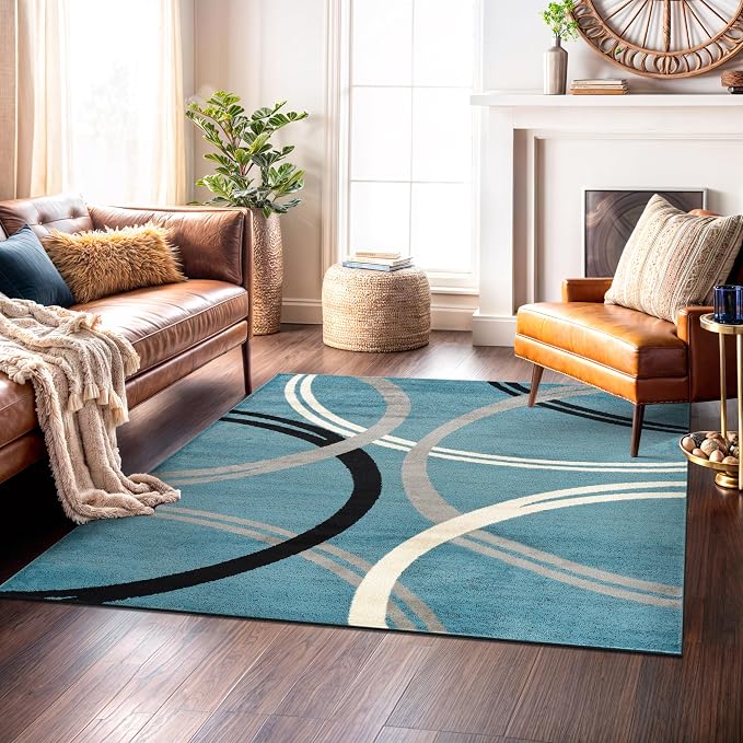 Rugshop Modern Wavy Circles Design Square Rug, Non-Shedding Carpet - Image 9