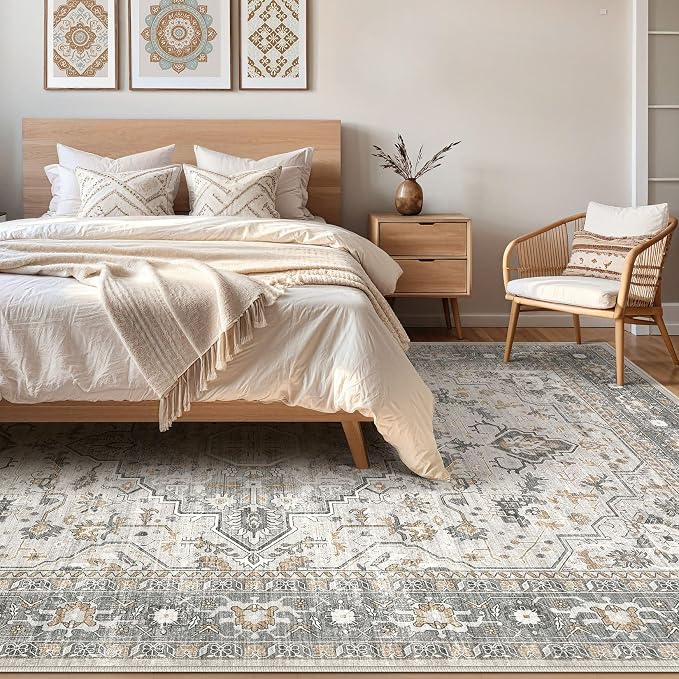 10x14 Area Rugs Living Room: Washable Boho Large Neutral Vintage Soft Rug Stain - Image 4