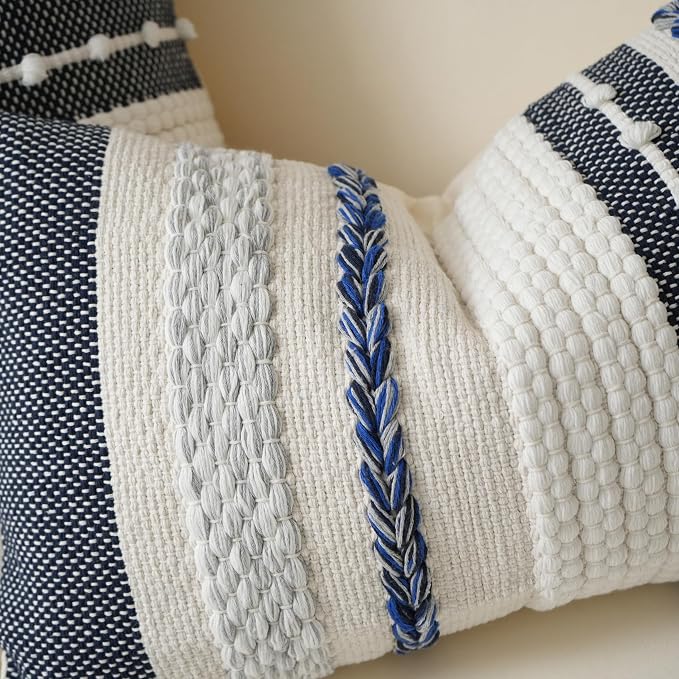 BlissBlush Decorative Lumbar Throw Pillow Cover 14x24 Boho Dark Blue Accent - Image 8