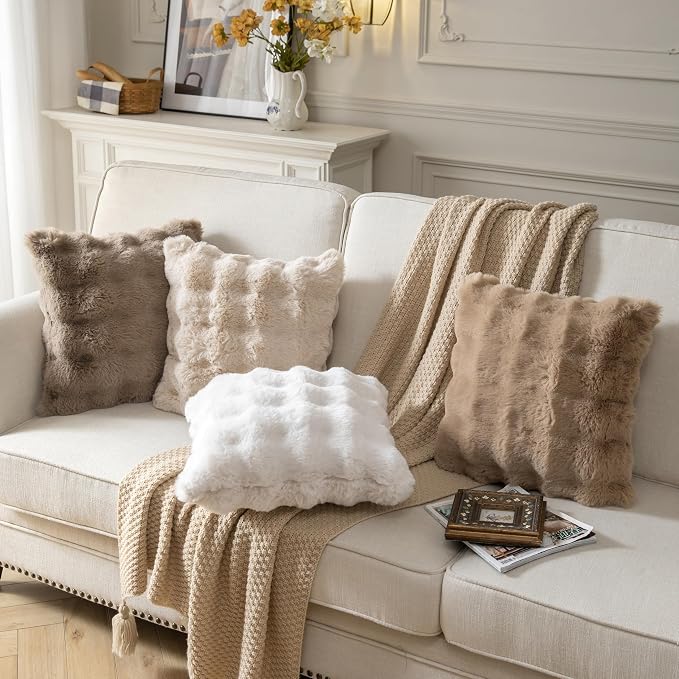 Pack of 2 Thick Plush Throw Pillow Covers Fluffy Wave Faux Fur Decorative - Image 5