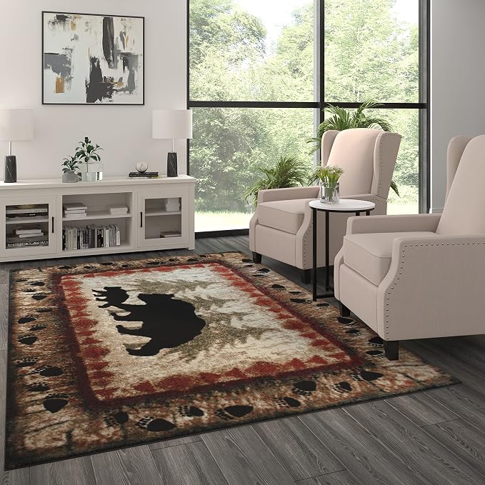 Masada Rugs, Cabin Lodge Area Rug Bear and Cub Scene by MasadaRugs