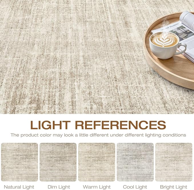 5x8 Area Rug Living Room: Washable Large Neutral Beige Rugs Abstract Soft - Image 9