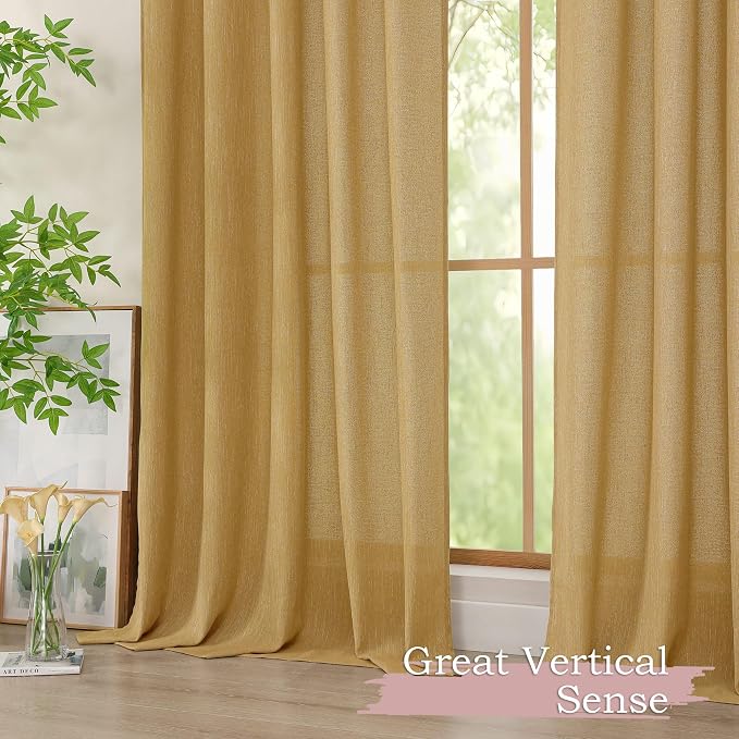 Simplebrand Gold Faux Linen Textured Semi Sheer Curtains 72 Inches Long 2 - Image 9