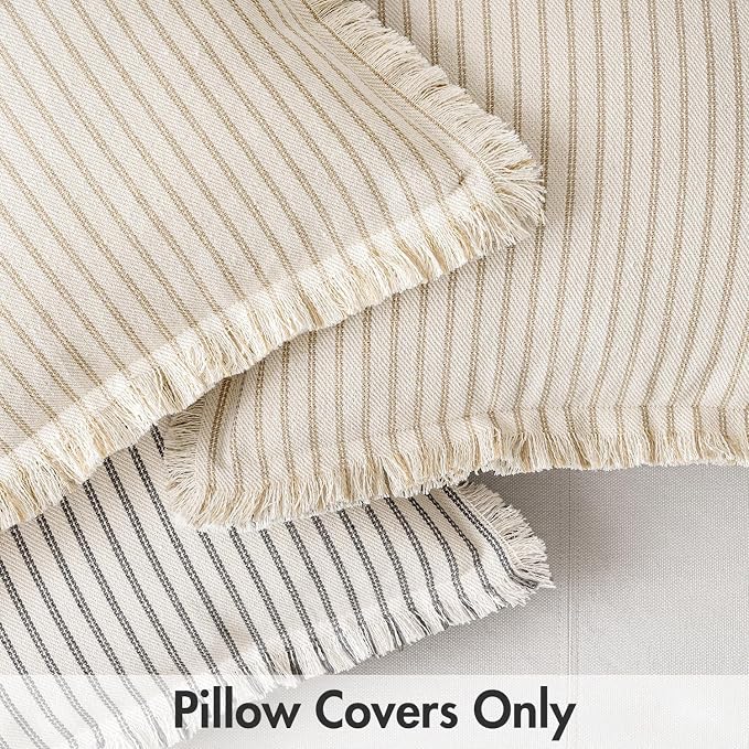 MIULEE Pack of 2 Gray Pillow Covers 24x24 Inch Striped Farmhouse Couch Throw - Image 7