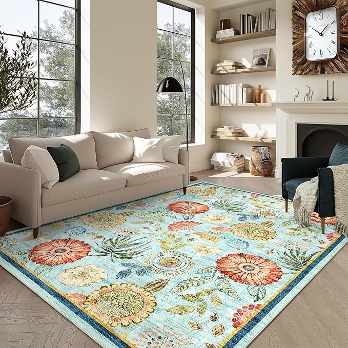 GarveeHome 9x12 Floral Washable Area Rug: Large Living Room Area Rug by GarveeHome