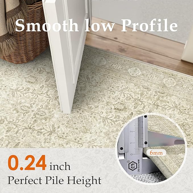 Beige Runner Rug 2x6 Vintage Area Carpet Hallway Long Indoor Kitchen Washable - Image 3