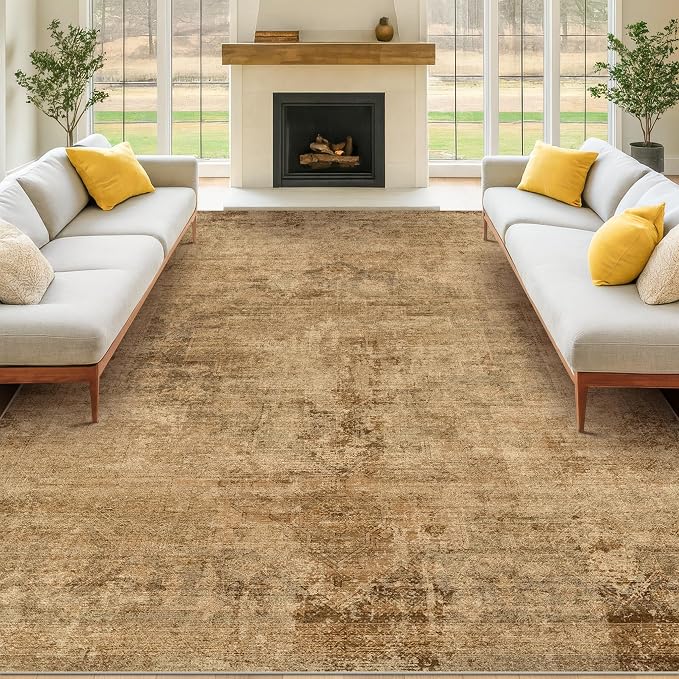 Large Brown Golden Rug for Dining Room Table by HazoHaus