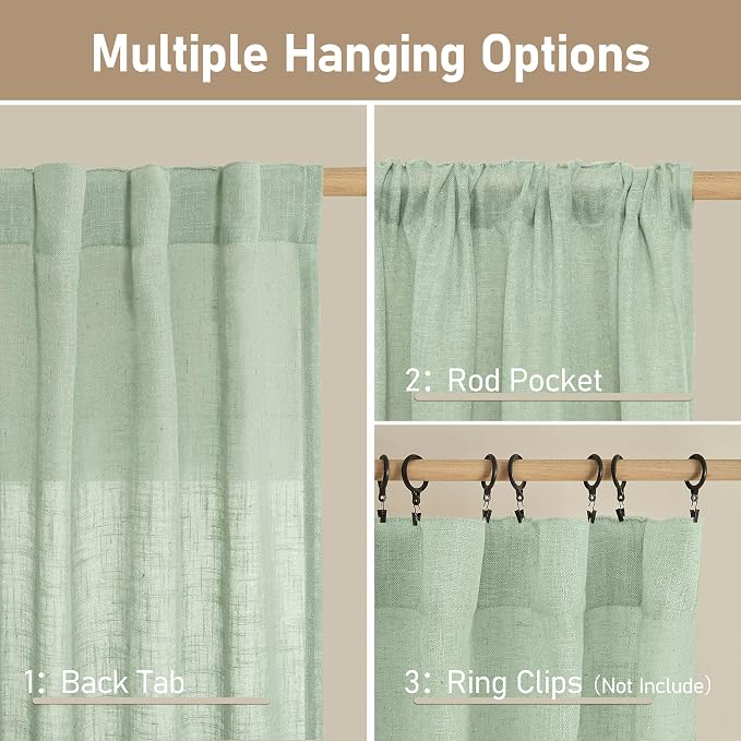 LAMIT 95 Inches Long Fresh Green Linen Curtains - Image 2