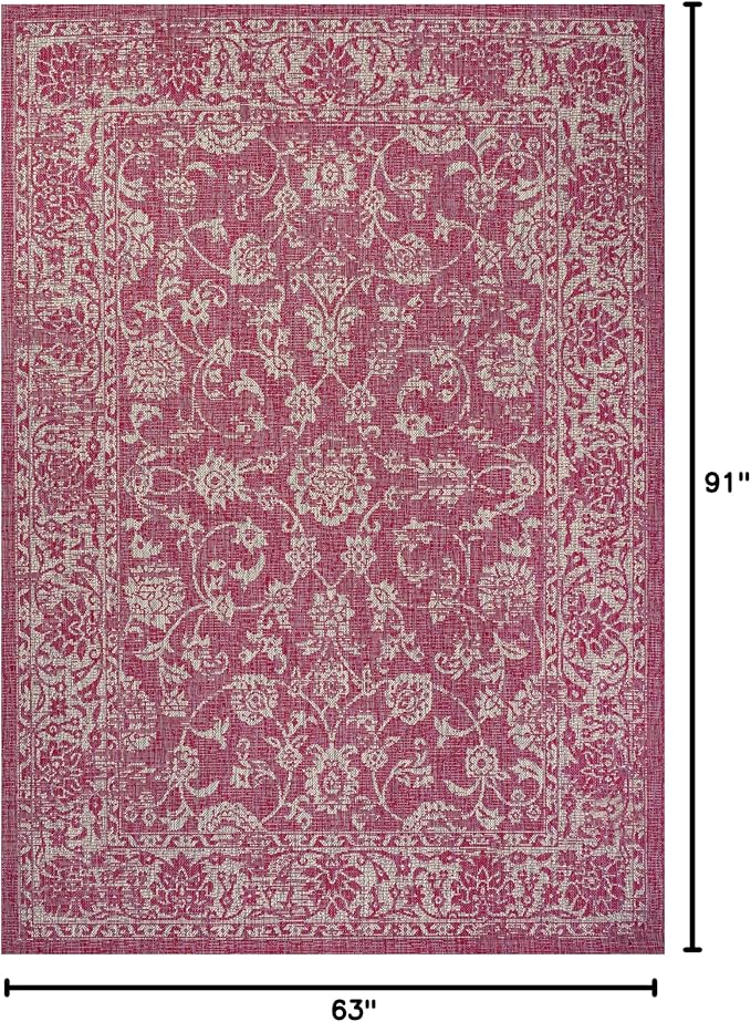 JONATHAN Y Weave Floral Indoor Outdoor Area Rug 5X8 Fuchsia/Light Gray - Image 2