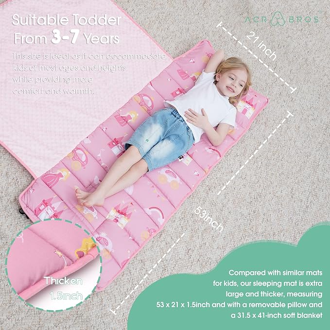 ACRABROS Toddler Nap Mat with Pillow and Blanket, Extra Large Rolled Napping - Image 7