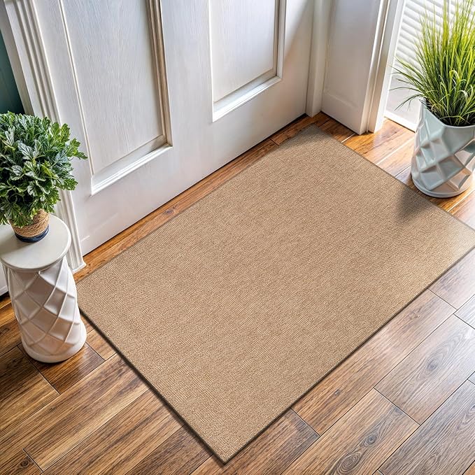 Washable Easy Jute Rug 2x3, Indoor Outdoor Doormat Natural Color Farmhouse Area by LenaRug