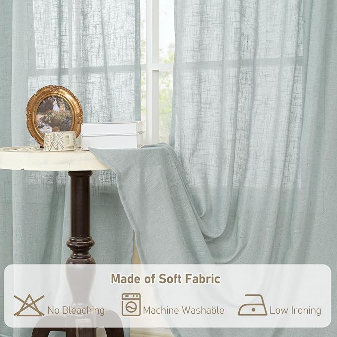 LAMIT Light Filtering Linen Curtains 24 Inch Length 2 Panels, Semi Sheer Window - Image 8