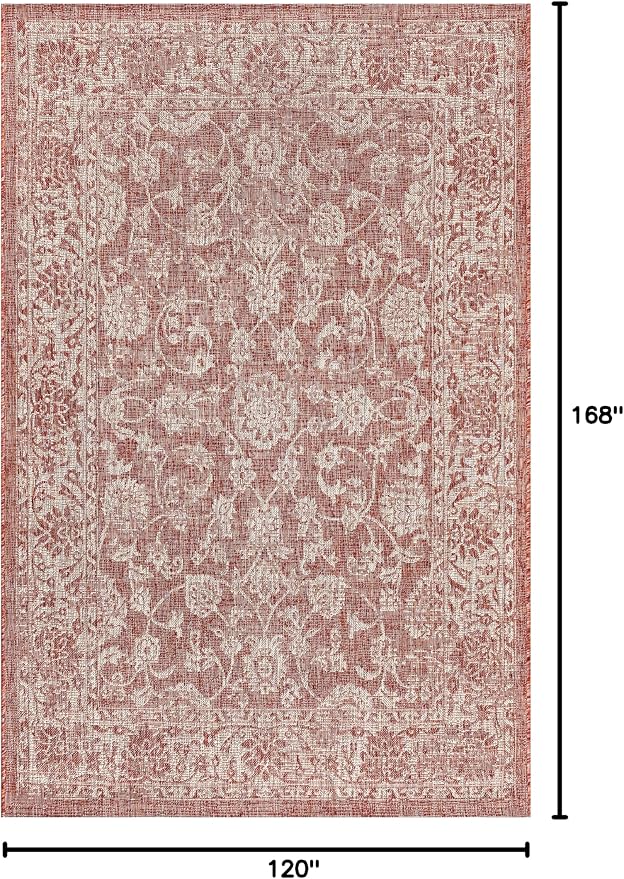 JONATHAN Y Weave Floral Indoor Outdoor Area Rug 10X14 Red/Taupe, Tela Bohemian - Image 2