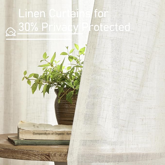 LAMIT Linen Sheer Curtains 72 Inch Length 2 Panels, Linen Textured Light - Image 5