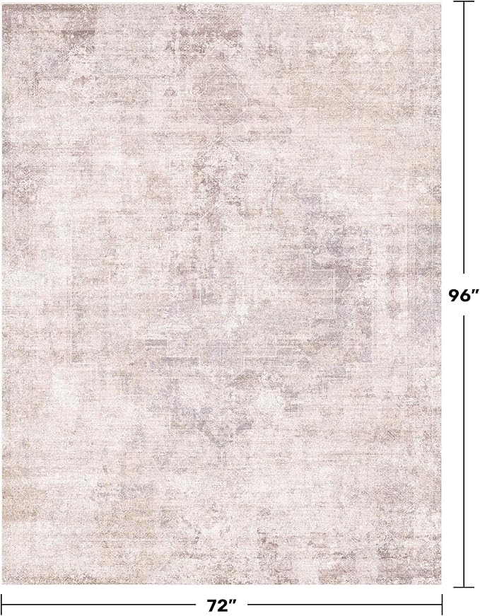 Pink and Grey 6x8 Living Room Rug, Morden Washable Area Rug - Image 2