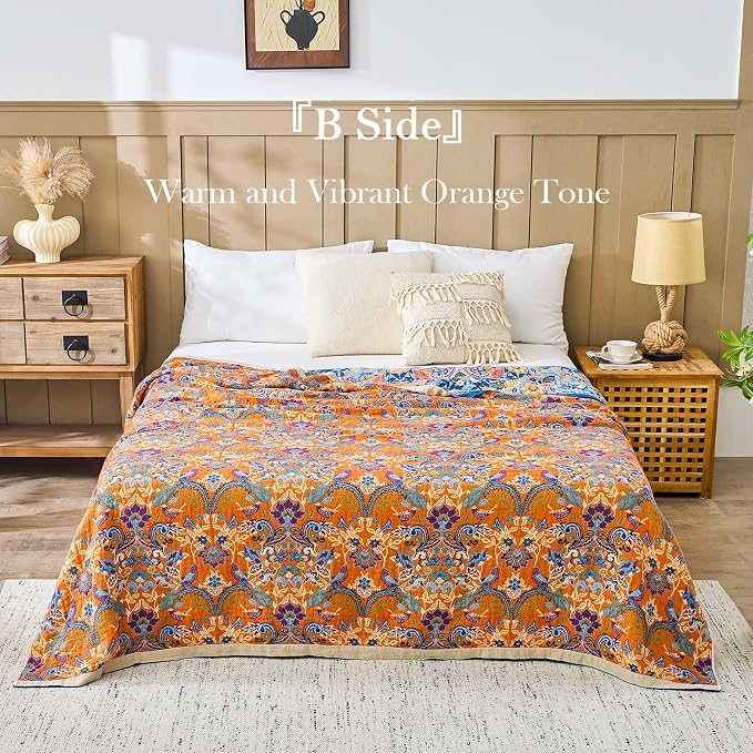 Blue Orange Fall Blanket 50"x 60" Boho Throw Blankets - Image 3