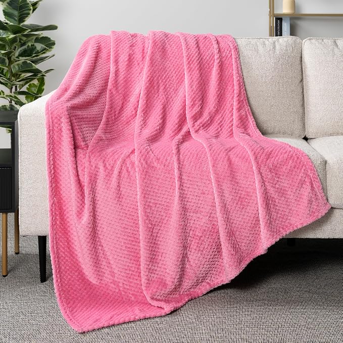 PAVILIA Hot Pink Throw Blanket for Couch Bed, Soft Fleece Throws for Sofa Chair - Image 3