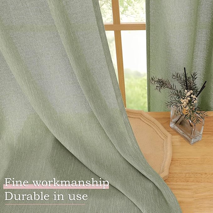 Simplebrand Sage Green Faux Linen Textured Semi Sheer Curtains 72 Inches Long 2 - Image 6