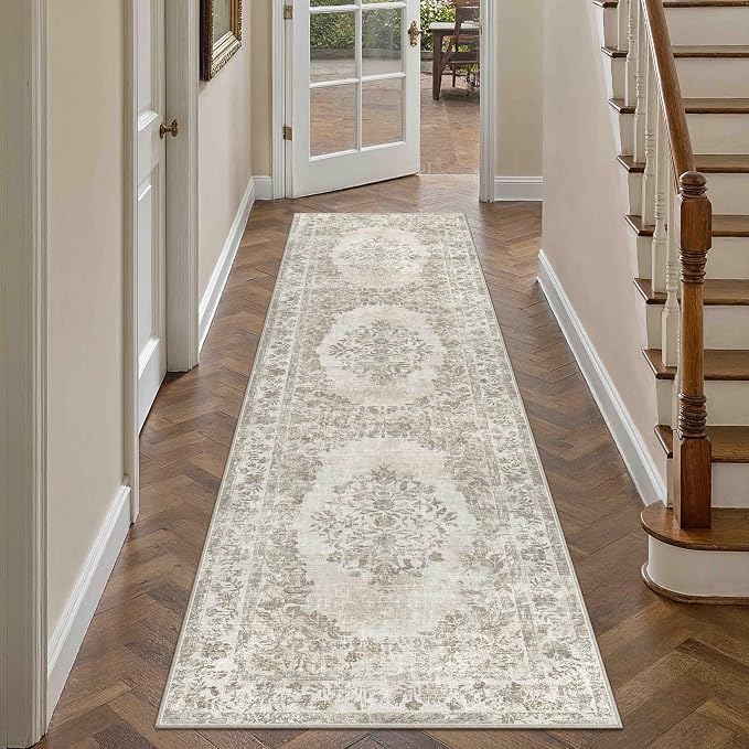 2x8 Runner Rug Beige Washable Hallway Kitchen Bedroom Vintage Distressed - Image 3