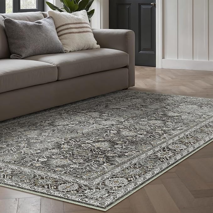 Vintage Area Rug 4x6 Black Entryway Office Washable Carpet Non Slip Bedroom - Image 6