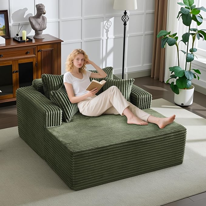 61" Oversized Chaise Lounge Chair Indoor, Boneless Couch Cloud Fluffy Chaise - Image 4