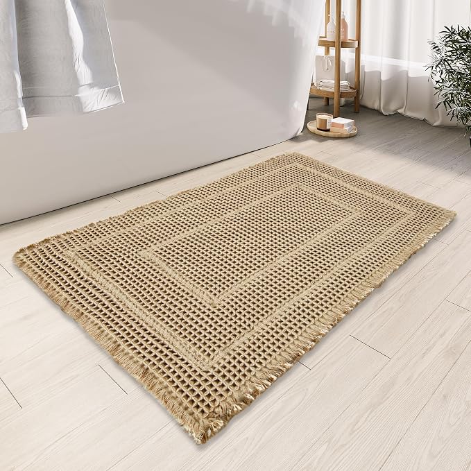 Bath Rugs Mat, Upgraded Waffle Bath mat, Super Absorbent Non Slip Bath Rugs by BULULOM