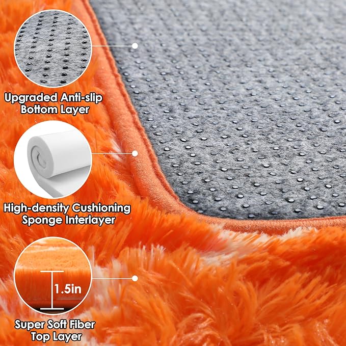 ONASAR Rugs for Living Room Bedroom, 5x8 Washable Fluffy Orange and White Area - Image 3
