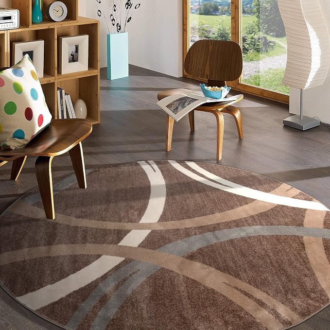 Rugshop Modern Wavy Circles Design Round Rug, Carpet - Image 8