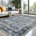 KUTA Floral Area Rugs for Living Room 8x10 Blue Grey Beige, Washable Large Rug by KUTA