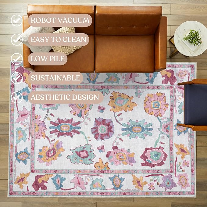 Fame Living Pink Oushak Rug, Modern Rugs, Small Throw, Accent Area Rug - Image 3