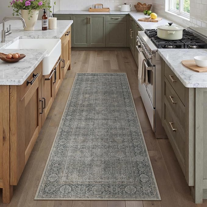 Grey Brown Runner Rug 2x6 Vintage Carpet Hallway Long Indoor Kitchen Washable - Image 5